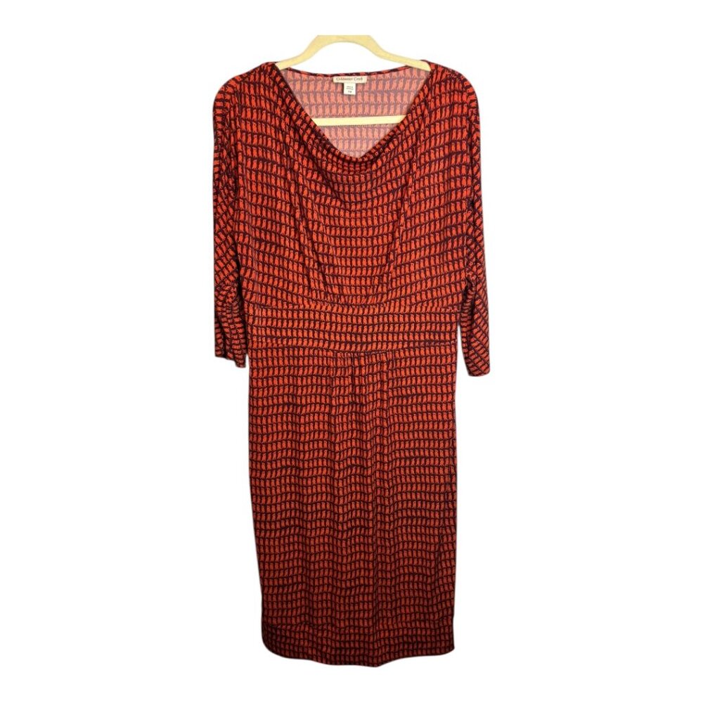 Coldwater Creek Dress 14 Misses Birds Owl‎ Burgundy Orange Midi